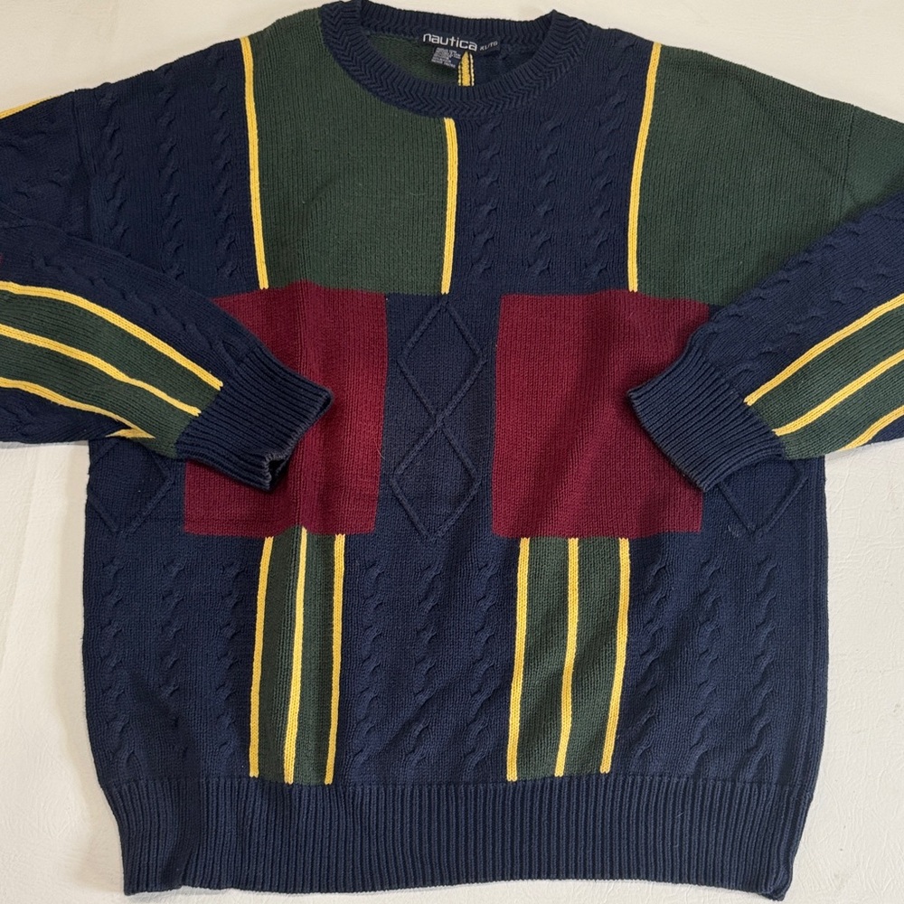 Vintage 90s Nautica Men's XL Multicolor Sweater
